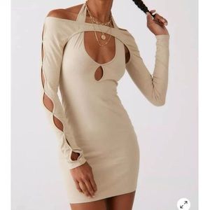 urban outfitters long sleeve beige dress